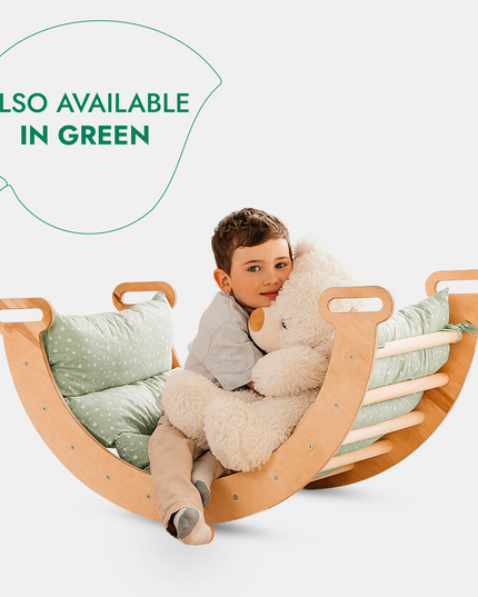 5in1 Montessori Climbing Set: Triangle Ladder + Arch/Rocker + Slide Board/Ramp + Netting rope + Cushion