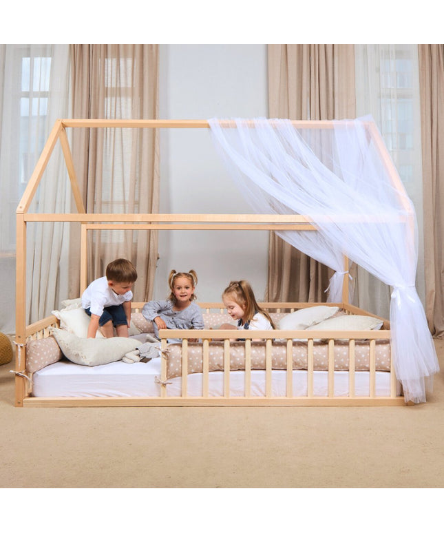 Twin Size Montessori House Bed for Kids with Fence
