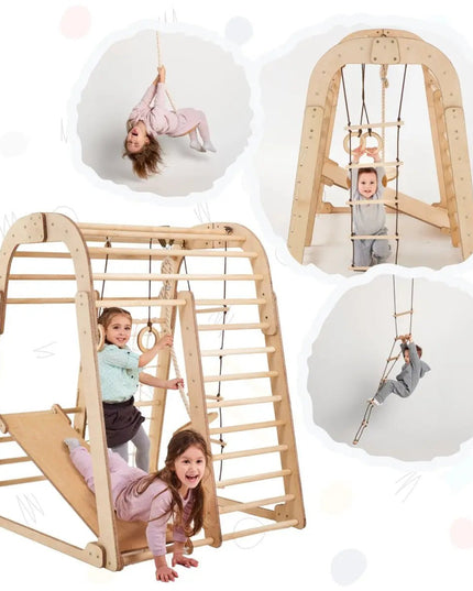 Indoor Wooden Playground for Children - 6in1 Playground + Swings Set + Slide Board