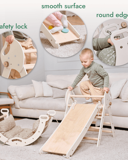 4in1 Montessori Climbing Set: Pikler Triangle, Arch, Slide Board, and Cushion for Toddlers (1–3 Years)