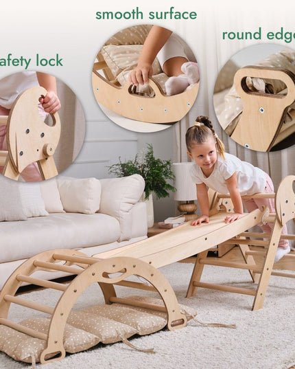 4in1 Montessori Climbing Set: Pikler Triangle, Arch, Slide Board, and Cushion for Toddlers (1–3 Years)