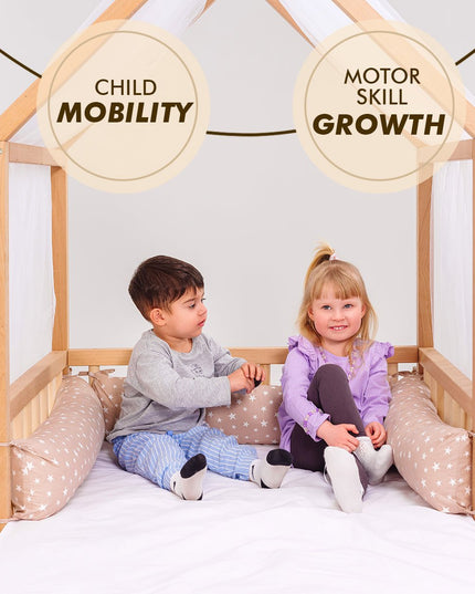 Wooden Montessori House Floor Bed with Fence and Roof for Kids (190x90 cm)