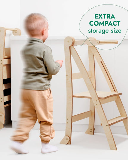 Toddler Tower: Foldable Step Stool for Toddlers - Beige