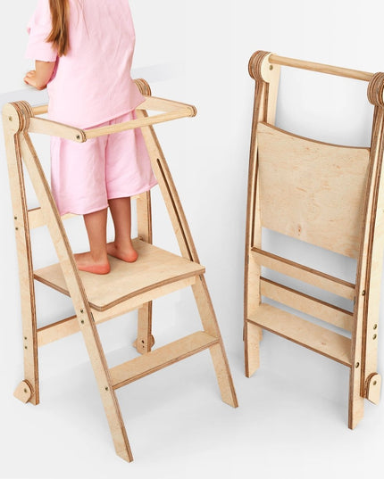 Toddler Tower: Foldable Step Stool for Toddlers - Beige