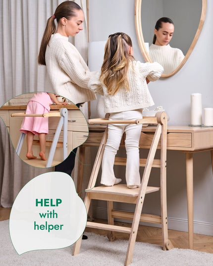 Toddler Tower: Foldable Step Stool for Toddlers - Beige