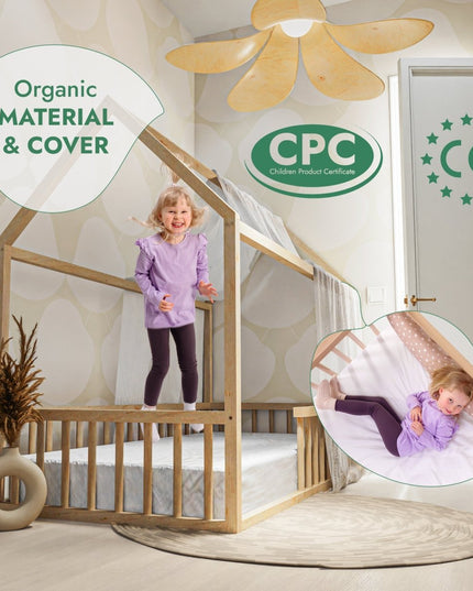 Montessori House Bed for Kids with Fence