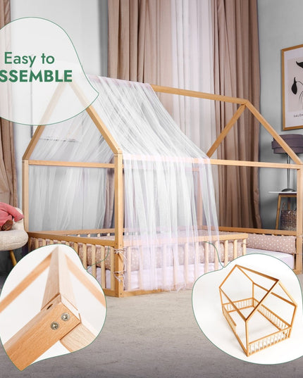 Montessori House Bed for Kids with Fence