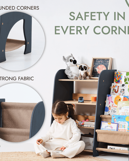 Wooden Montessori Shelves for Toddler 2in1: Bookshelf & Toy Shelving