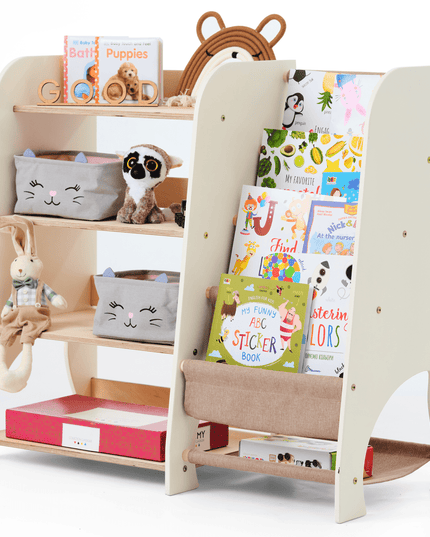 Wooden Montessori Shelves for Toddler 2in1: Bookshelf & Toy Shelving