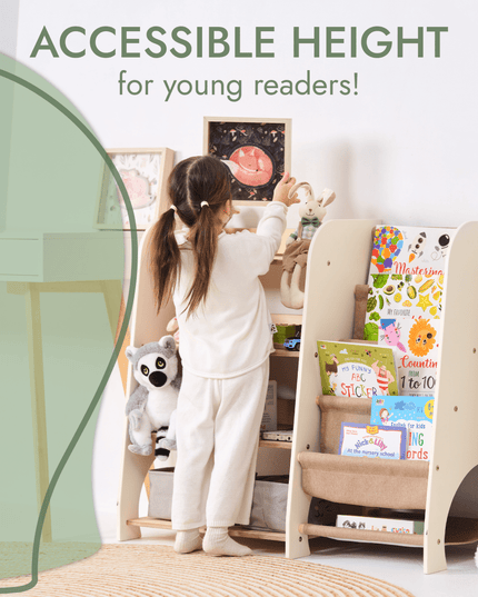 Wooden Montessori Shelves for Toddler 2in1: Bookshelf & Toy Shelving