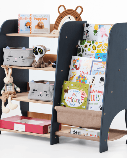 Wooden Montessori Shelves for Toddler 2in1: Bookshelf & Toy Shelving