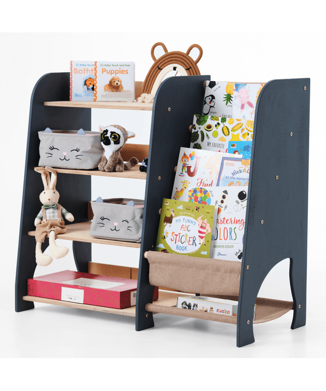 Wooden Montessori Shelves for Toddler 2in1: Bookshelf & Toy Shelving