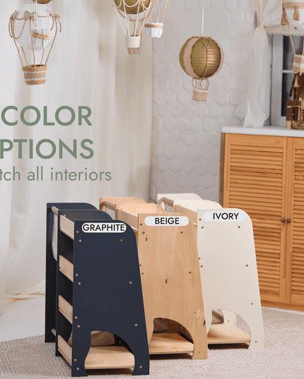 Wooden Montessori Shelves for Toddler 2in1: Bookshelf & Toy Shelving